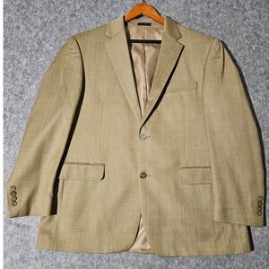 T Harris London Mens 44R Blazer Jacket 52 Silk 48 Wool Tan Herringbone
